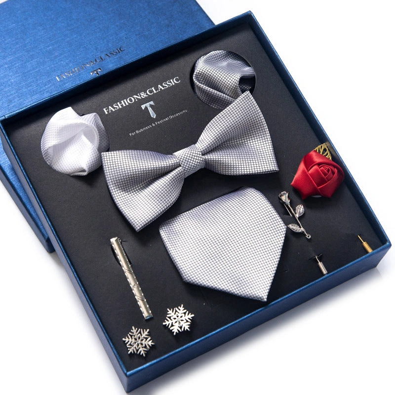 Stilvolles Geschenkset: 8-teilige Krawatte-Box mit Einstecktuch, Manschettenknöpfen, Anstecknadel – Perfekt für den Mann!